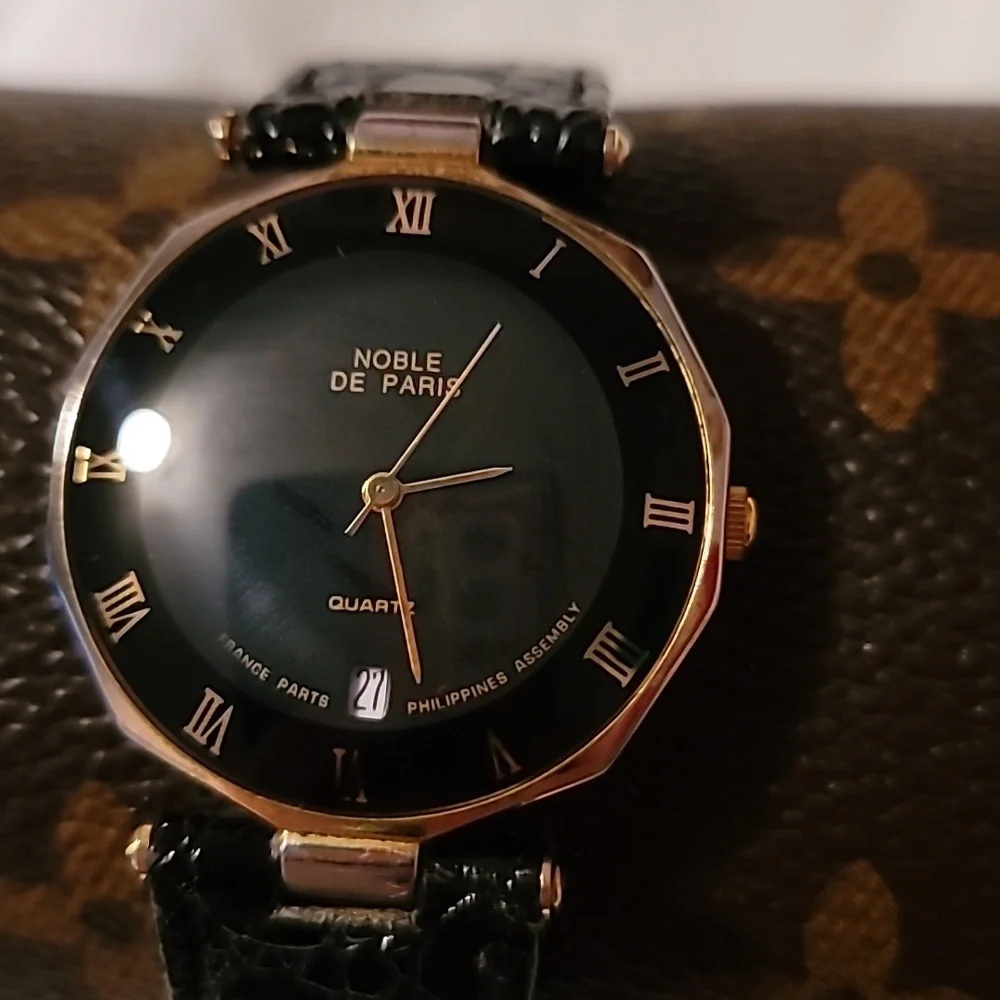 Noble De Paris 18kt Gold Plated Mens Watch‎ Date Embossed Leather Band Classy